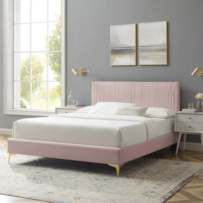 Peyton Performance Velvet Full Platform Bed, Velvet, Pink, 23215