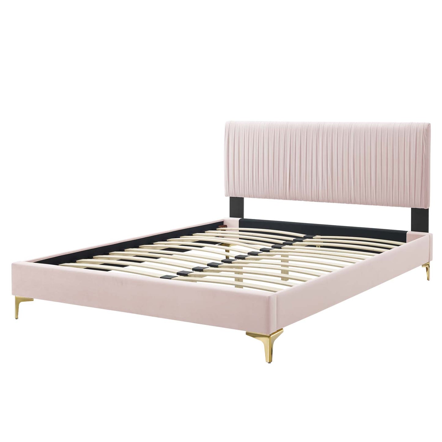 Peyton Performance Velvet Full Platform Bed, Velvet, Pink, 23215