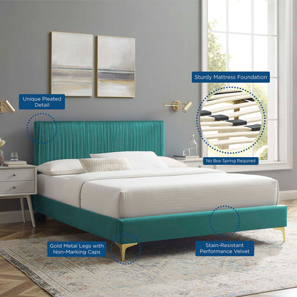 Peyton Performance Velvet Full Platform Bed, Velvet, Teal Blue, 23216