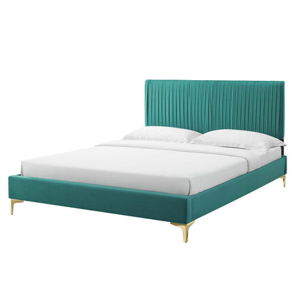 Peyton Performance Velvet Full Platform Bed, Velvet, Teal Blue, 23216