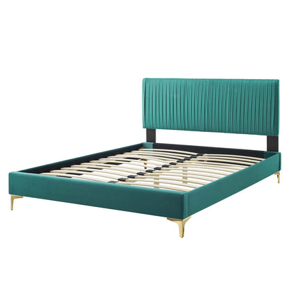 Peyton Performance Velvet Full Platform Bed, Velvet, Teal Blue, 23216