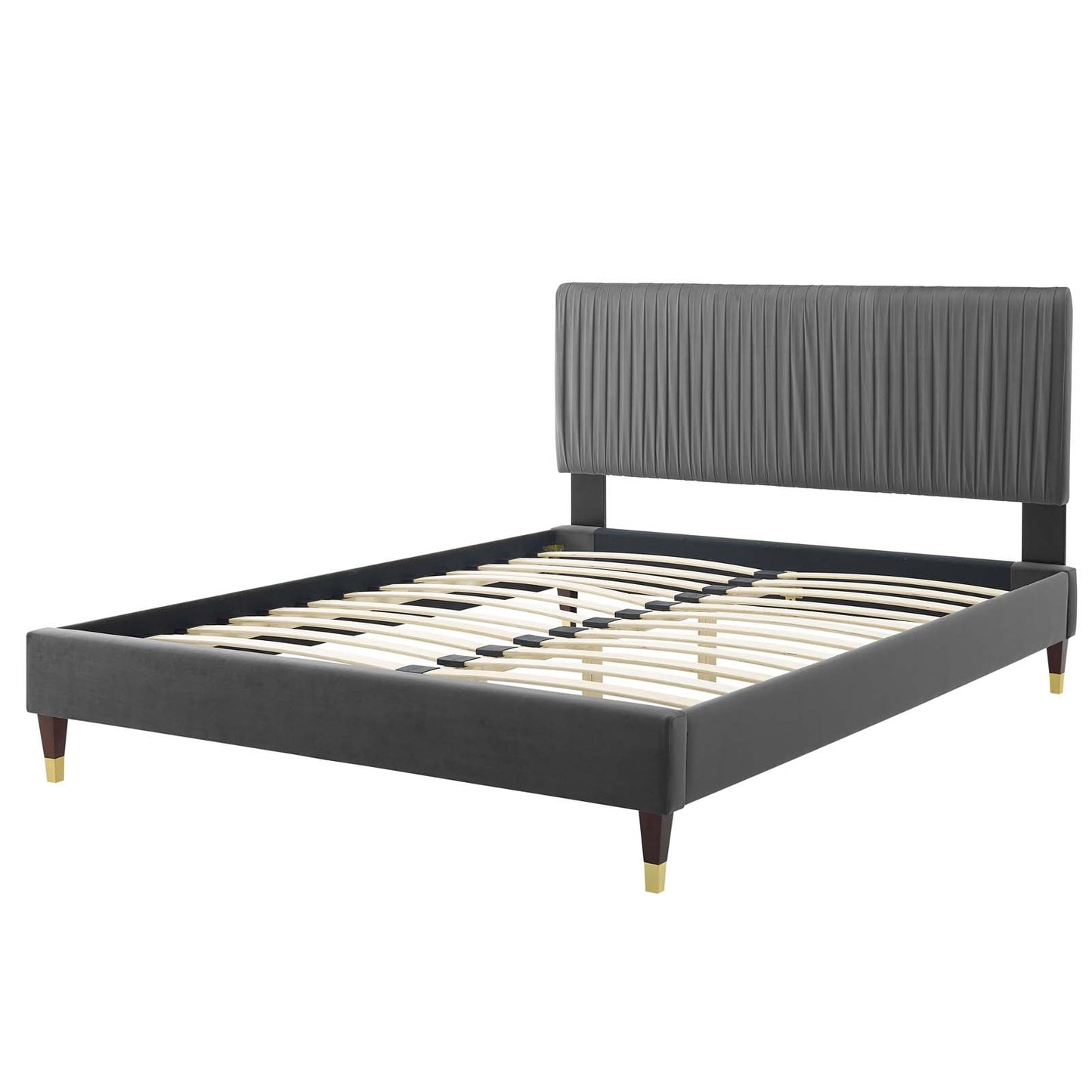 Peyton Performance Velvet Full Platform Bed, Velvet, Dark Grey Gray, 23218