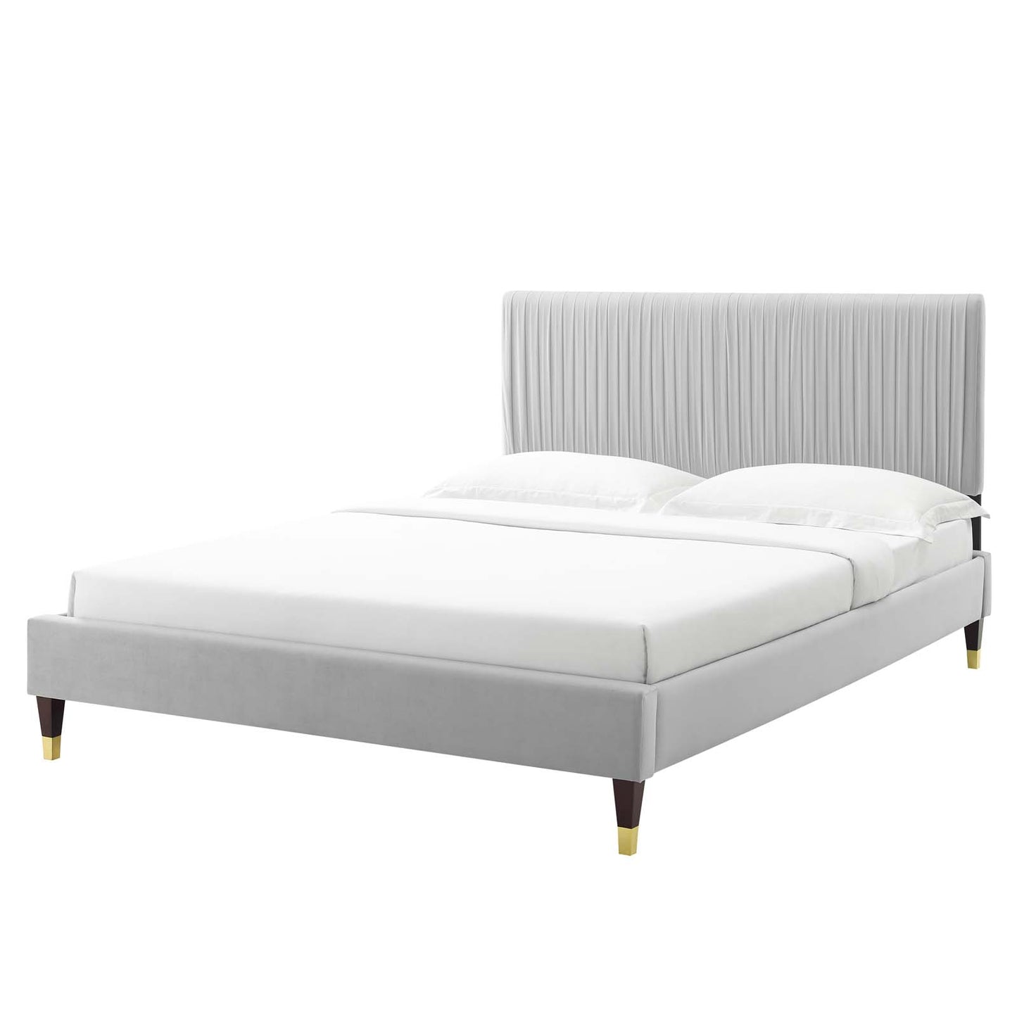 Peyton Performance Velvet Full Platform Bed, Velvet, Light Grey Gray, 23220