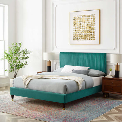 Peyton Performance Velvet Full Platform Bed, Velvet, Teal Blue, 23224