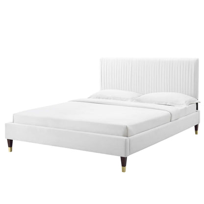 Peyton Performance Velvet Full Platform Bed, Velvet, White, 23225
