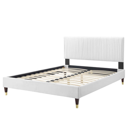Peyton Performance Velvet Full Platform Bed, Velvet, White, 23225