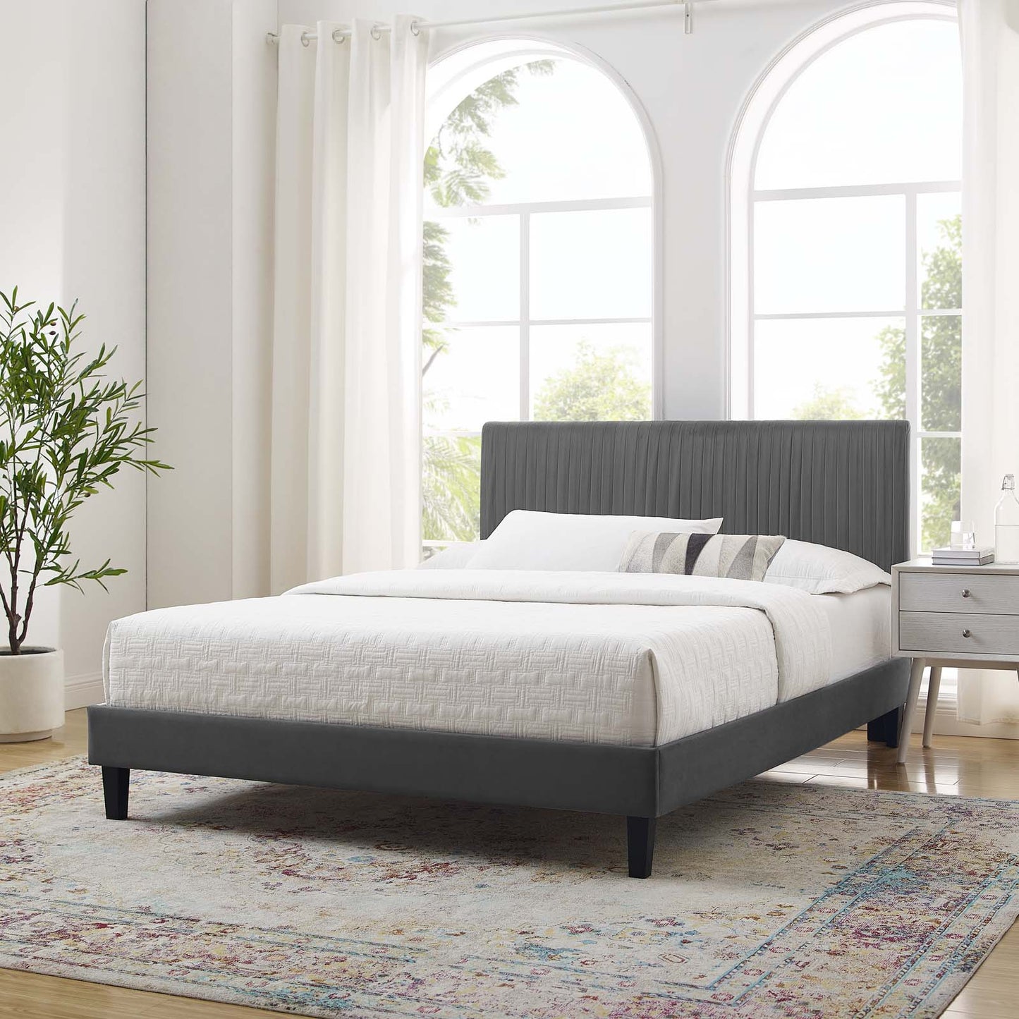 Peyton Performance Velvet Full Platform Bed, Velvet, Dark Grey Gray, 23226