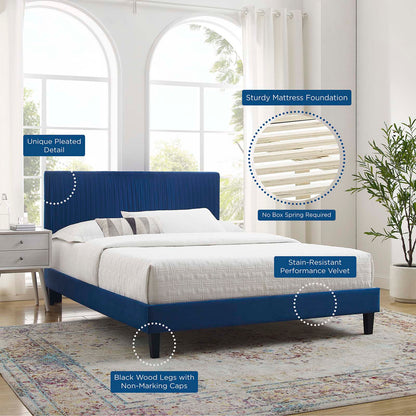 Peyton Performance Velvet Full Platform Bed, Velvet, Blue Navy, 23230