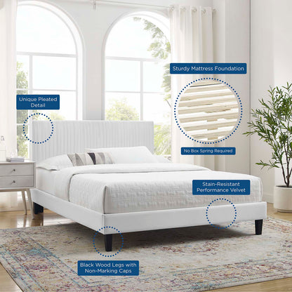 Peyton Performance Velvet Full Platform Bed, Velvet, White, 23233
