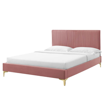 Peyton Performance Velvet King Platform Bed, Velvet, Pink, 23235