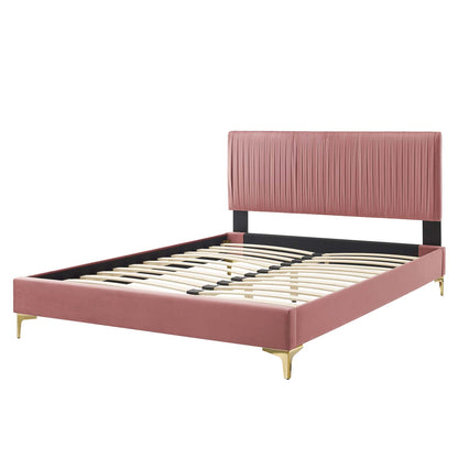 Peyton Performance Velvet King Platform Bed, Velvet, Pink, 23235