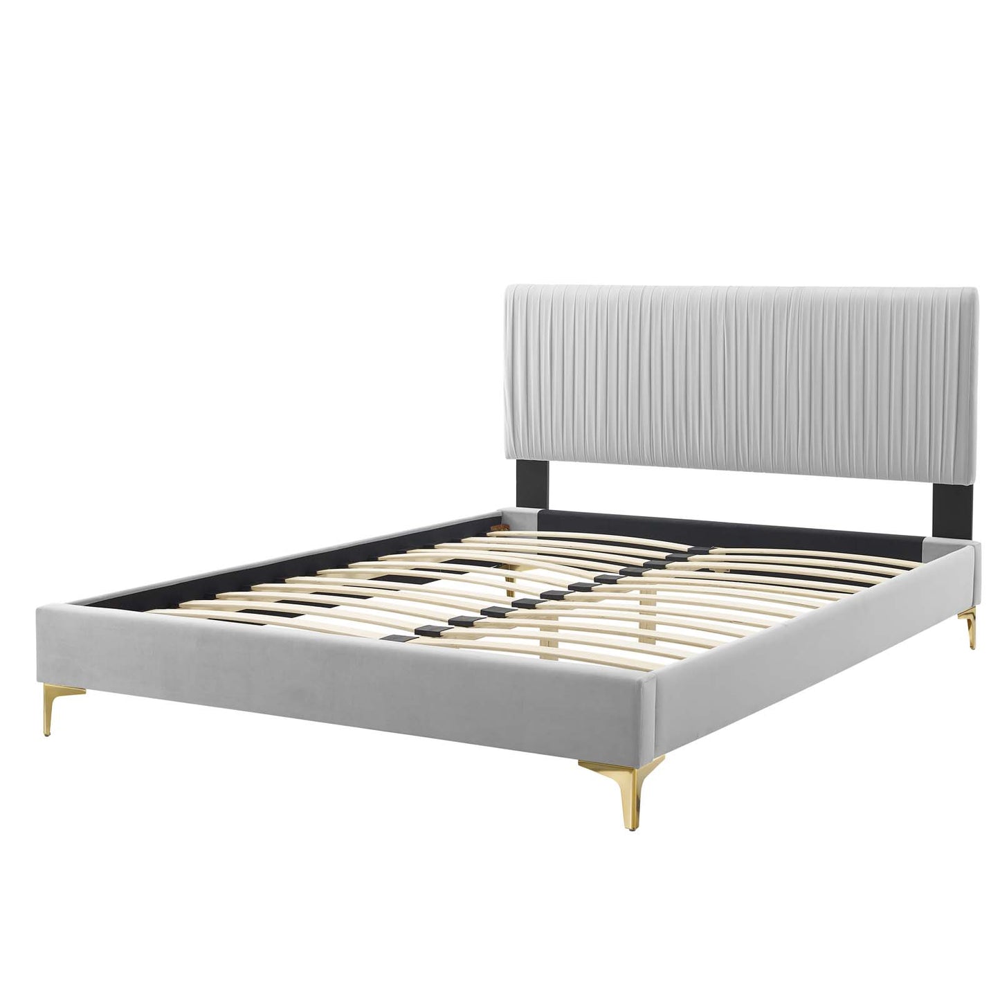 Peyton Performance Velvet King Platform Bed, Velvet, Light Grey Gray, 23236