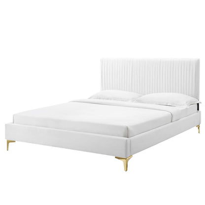 Peyton Performance Velvet King Platform Bed, Velvet, White, 23241