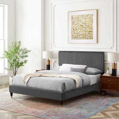 Peyton Performance Velvet King Platform Bed, Velvet, Dark Grey Gray, 23242