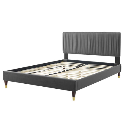 Peyton Performance Velvet King Platform Bed, Velvet, Dark Grey Gray, 23242
