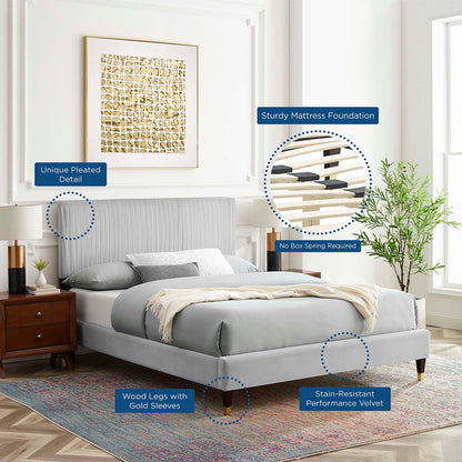 Peyton Performance Velvet King Platform Bed, Velvet, Light Grey Gray, 23244