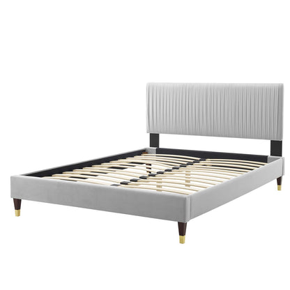 Peyton Performance Velvet King Platform Bed, Velvet, Light Grey Gray, 23244