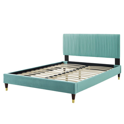 Peyton Performance Velvet King Platform Bed, Velvet, Blue, 23245