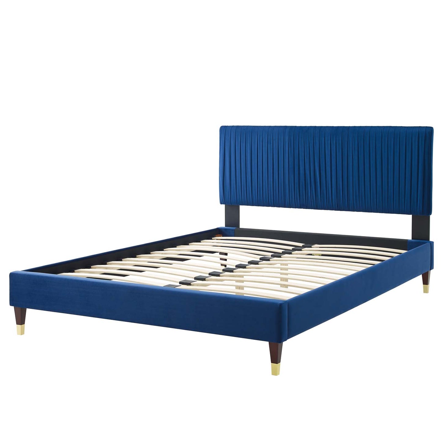 Peyton Performance Velvet King Platform Bed, Velvet, Blue Navy, 23246