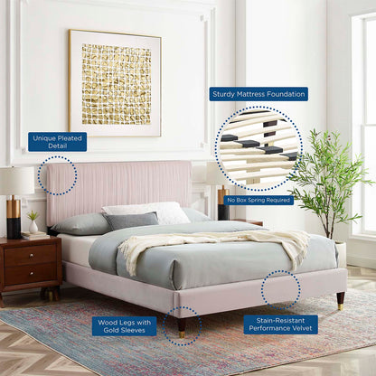 Peyton Performance Velvet King Platform Bed, Velvet, Pink, 23247