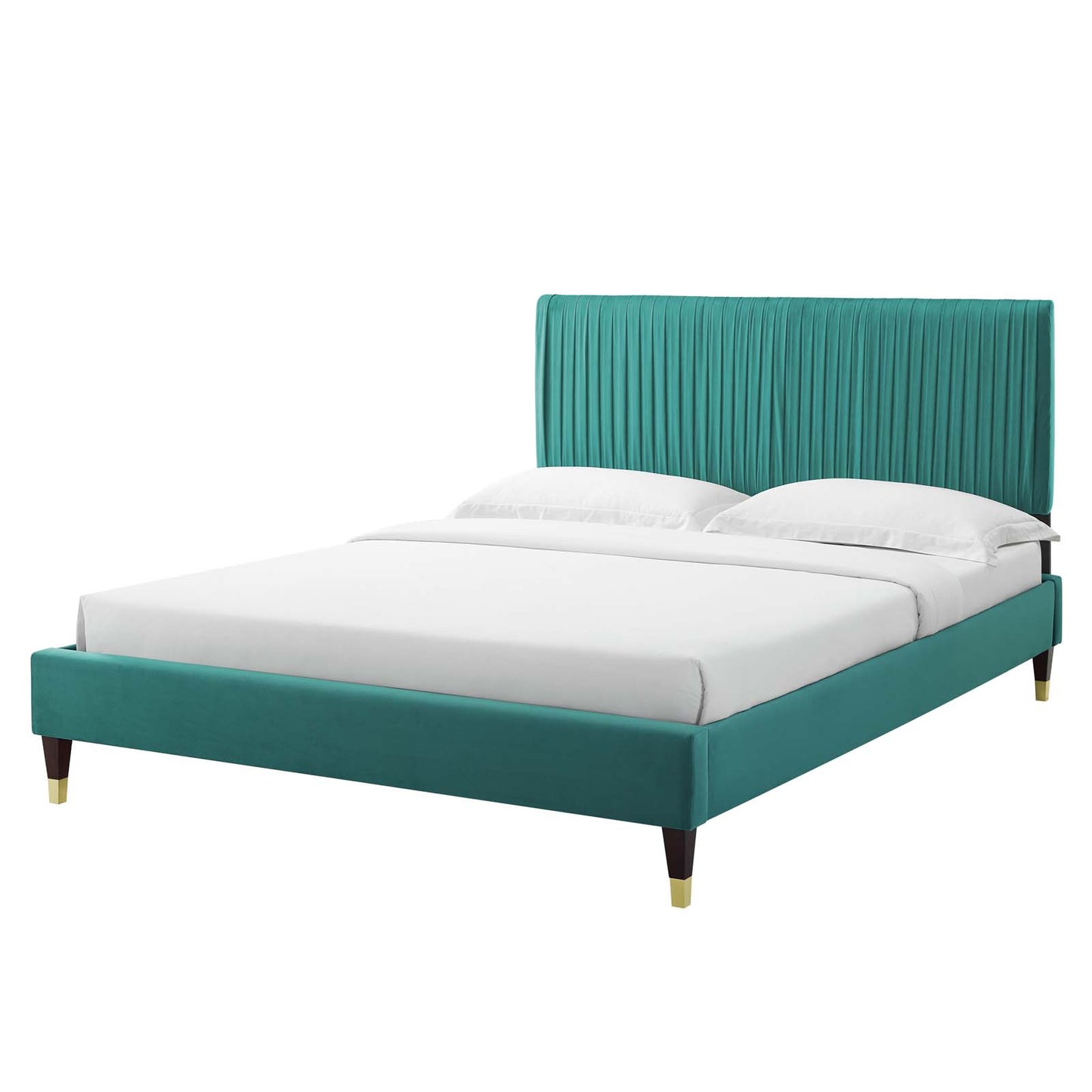 Peyton Performance Velvet King Platform Bed, Velvet, Teal Blue, 23248