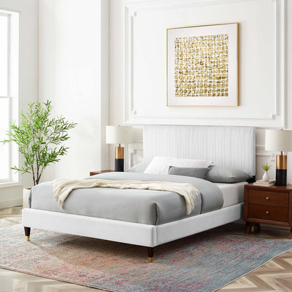 Peyton Performance Velvet King Platform Bed, Velvet, White, 23249