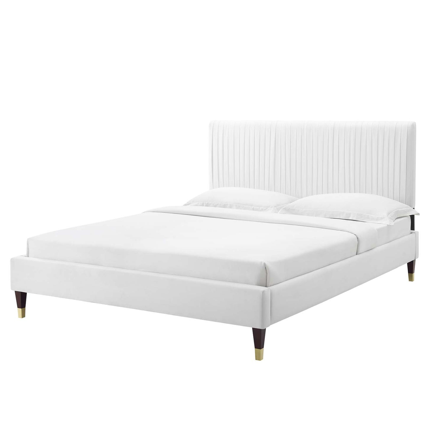 Peyton Performance Velvet King Platform Bed, Velvet, White, 23249