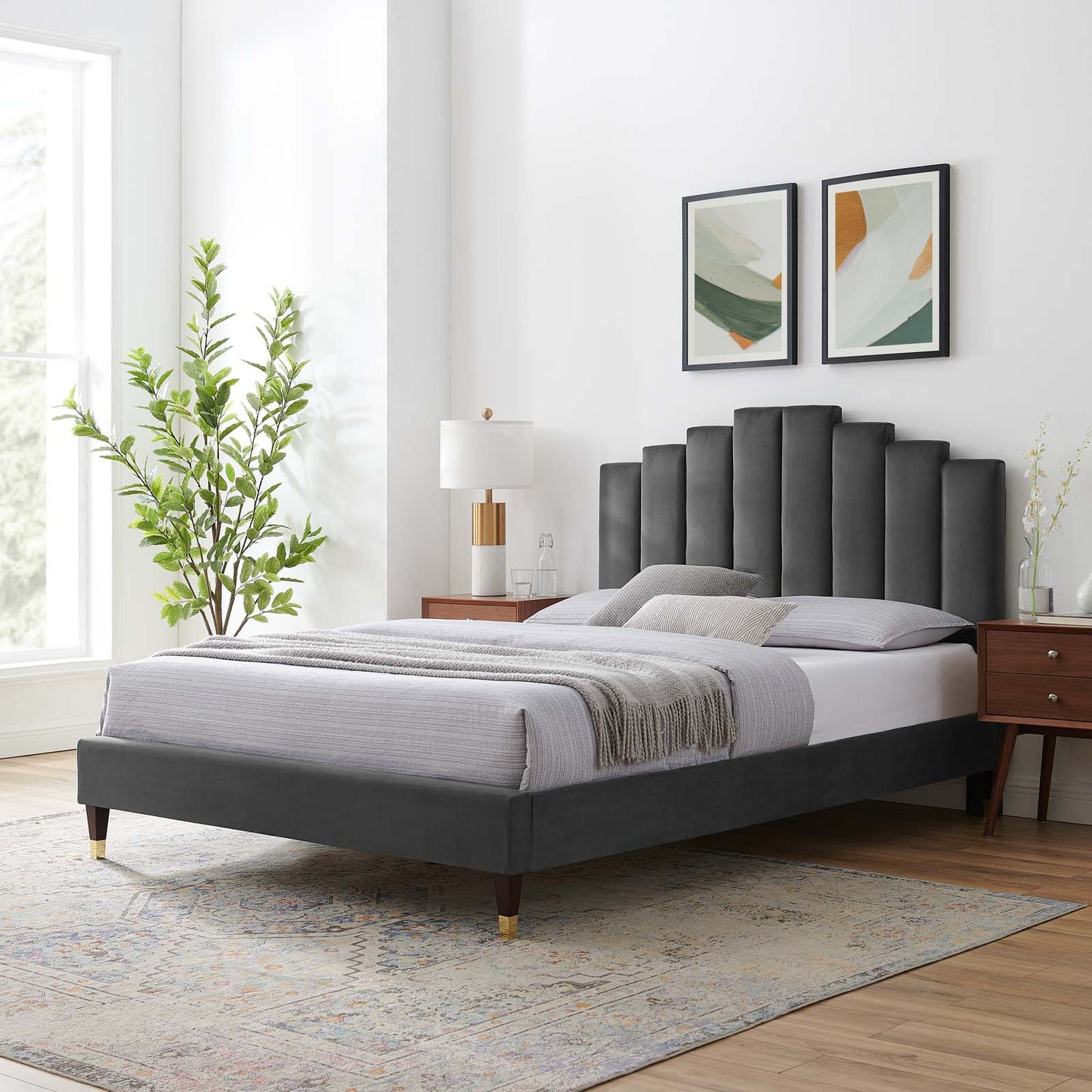 Elise Twin Performance Velvet Platform Bed, Velvet, Dark Grey Gray, 22794