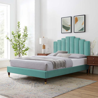 Elise Twin Performance Velvet Platform Bed, Velvet, Blue, 22797