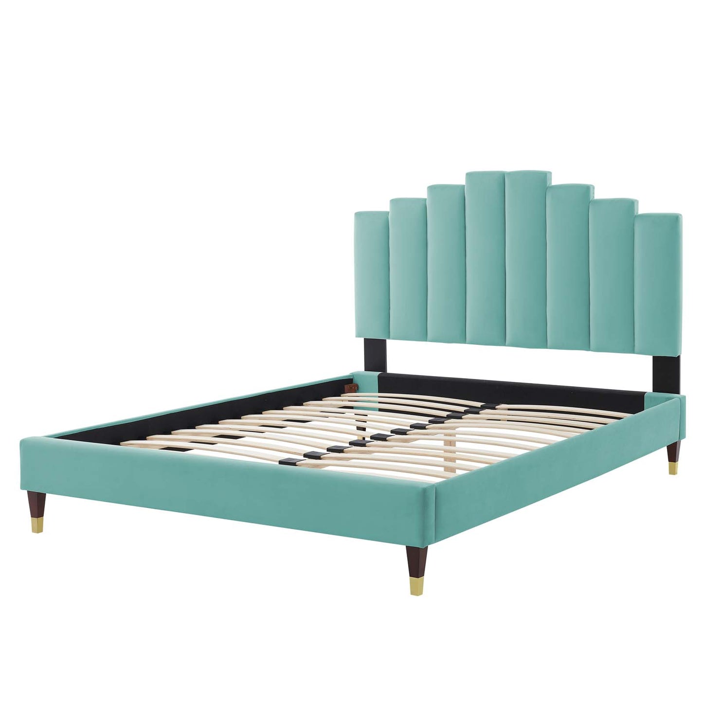 Elise Twin Performance Velvet Platform Bed, Velvet, Blue, 22797