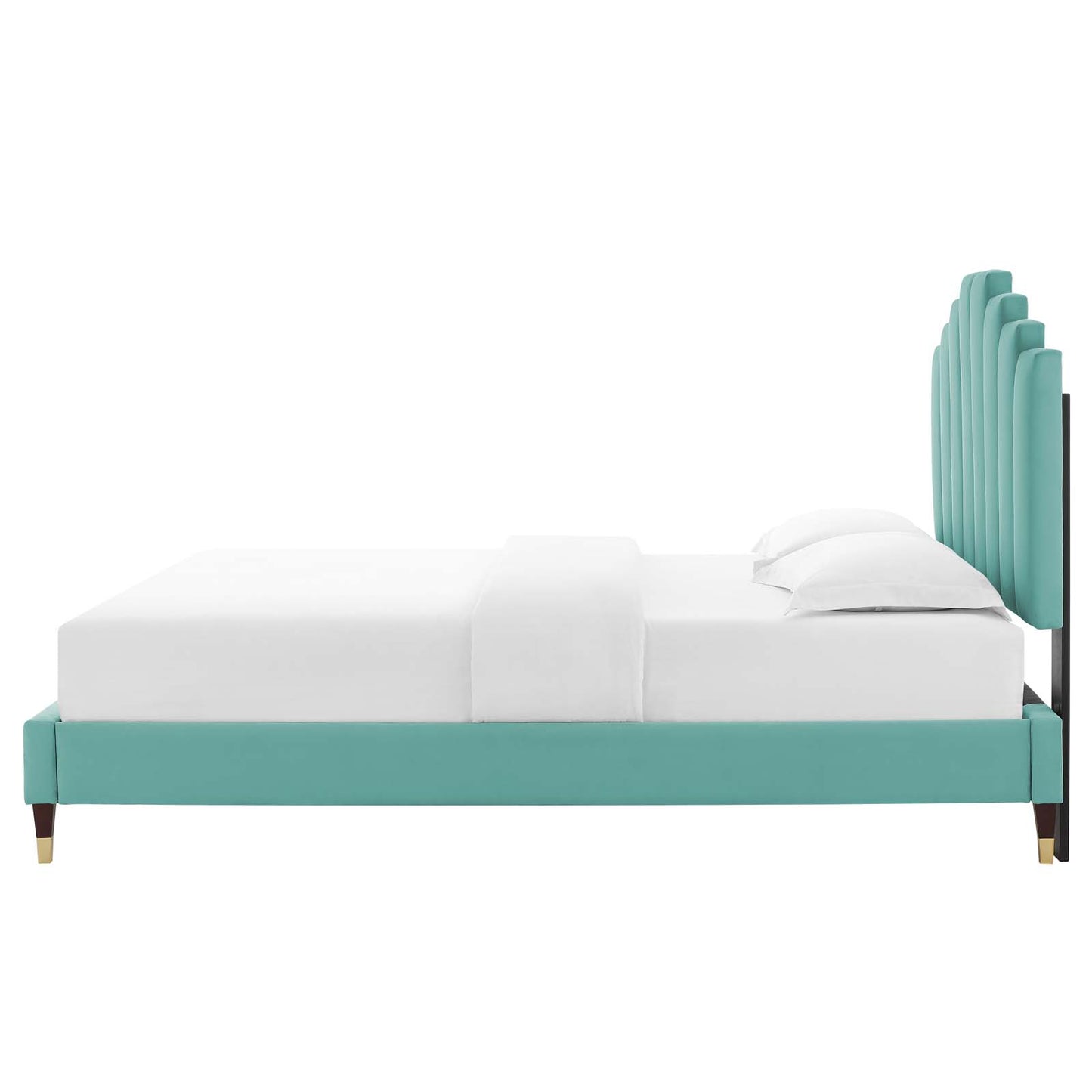 Elise Twin Performance Velvet Platform Bed, Velvet, Blue, 22797