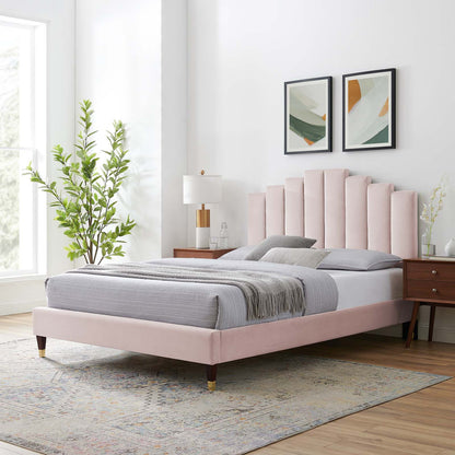 Elise Twin Performance Velvet Platform Bed, Velvet, Pink, 22799