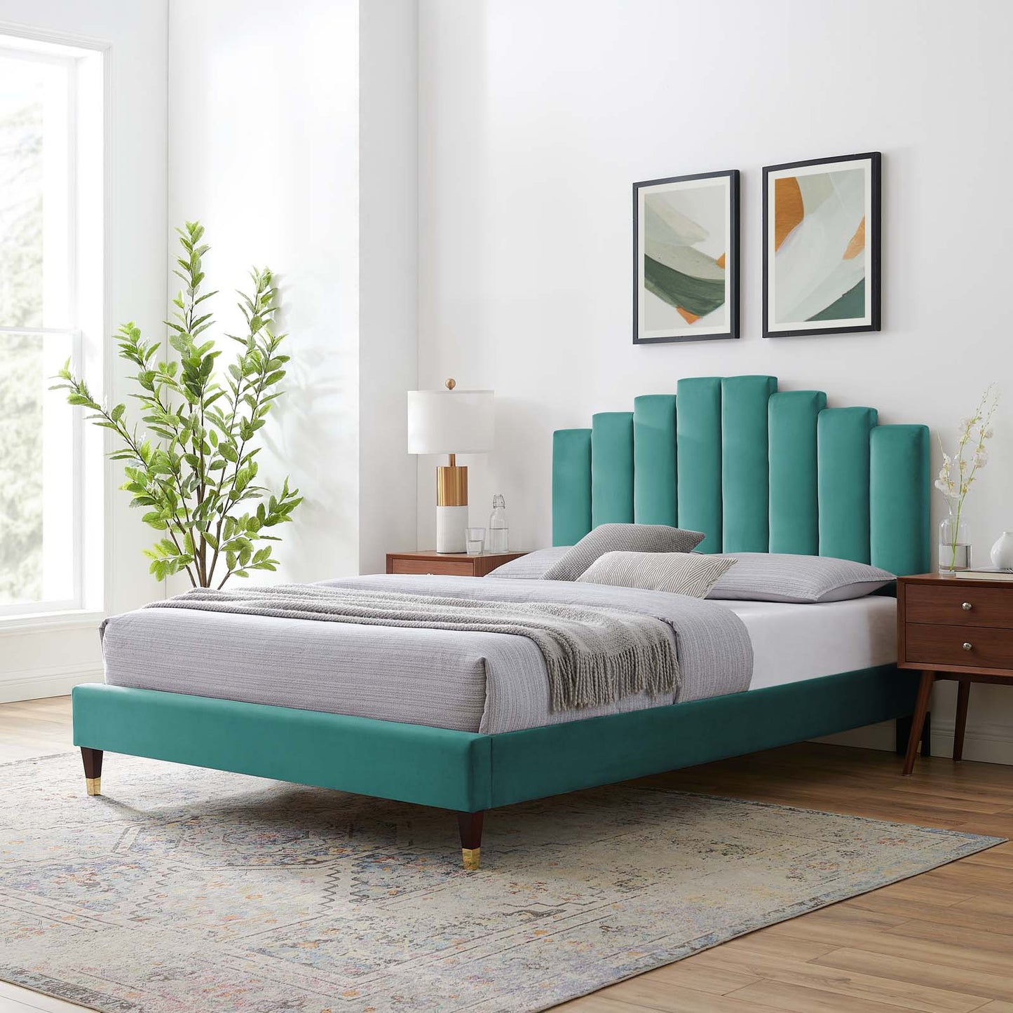 Elise Twin Performance Velvet Platform Bed, Velvet, Teal Blue, 22800