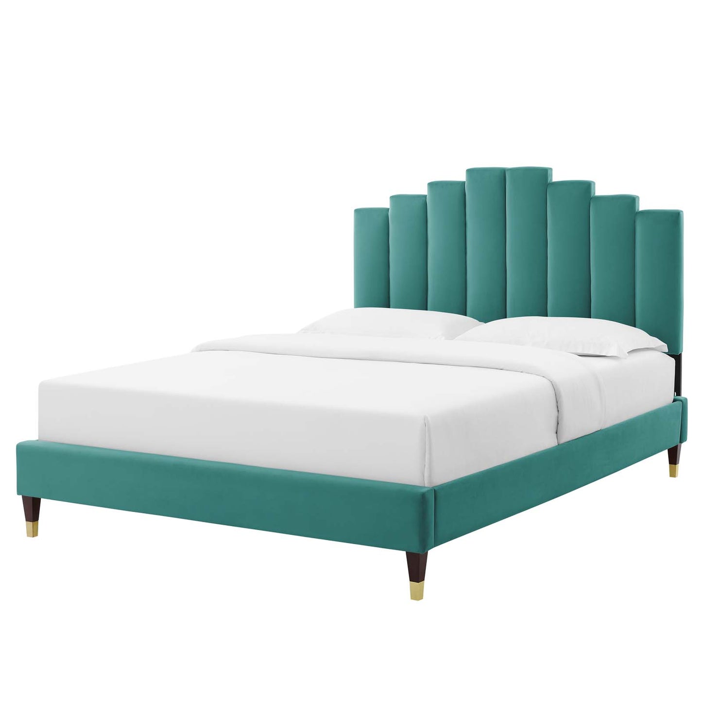 Elise Twin Performance Velvet Platform Bed, Velvet, Teal Blue, 22800