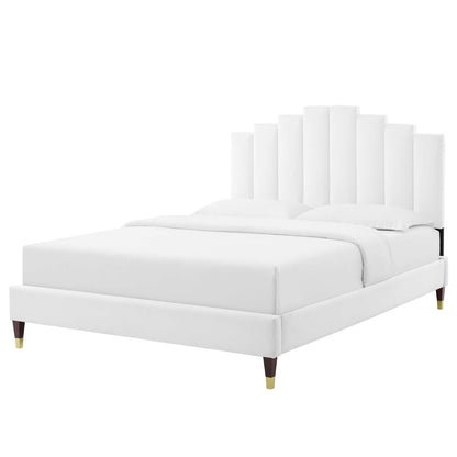 Elise Twin Performance Velvet Platform Bed, Velvet, White, 22801