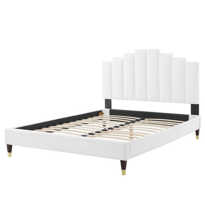 Elise Twin Performance Velvet Platform Bed, Velvet, White, 22801
