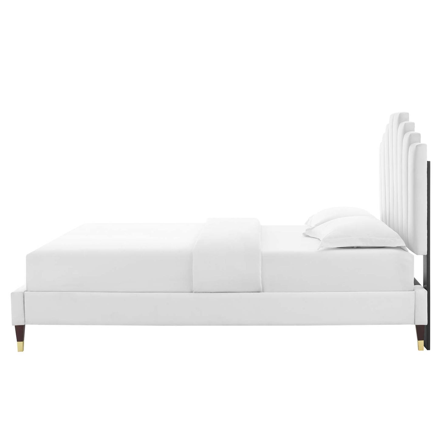 Elise Twin Performance Velvet Platform Bed, Velvet, White, 22801