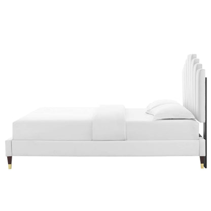 Elise Twin Performance Velvet Platform Bed, Velvet, White, 22801
