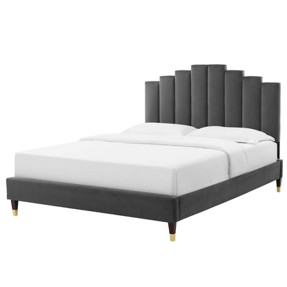 Elise Full Performance Velvet Platform Bed, Velvet, Dark Grey Gray, 22802