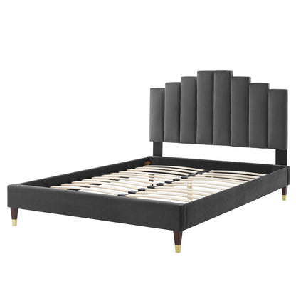 Elise Full Performance Velvet Platform Bed, Velvet, Dark Grey Gray, 22802