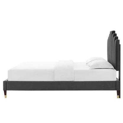 Elise Full Performance Velvet Platform Bed, Velvet, Dark Grey Gray, 22802