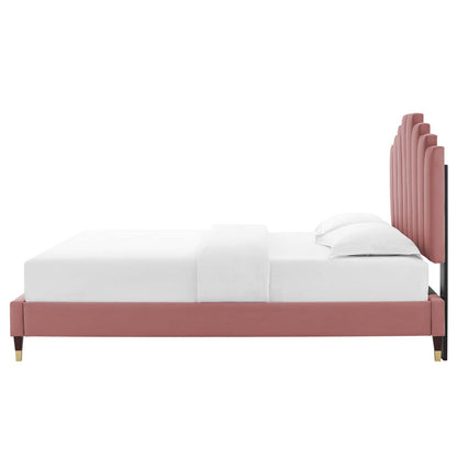 Elise Full Performance Velvet Platform Bed, Velvet, Pink, 22803