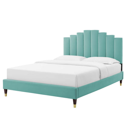 Elise Full Performance Velvet Platform Bed, Velvet, Blue, 22805