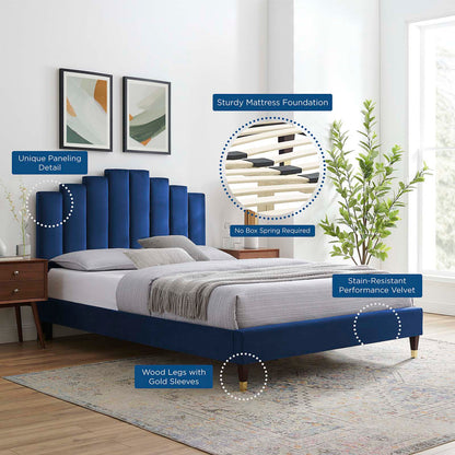 Elise Full Performance Velvet Platform Bed, Velvet, Blue Navy, 22806