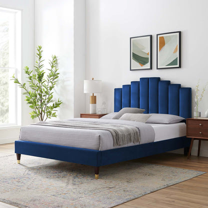 Elise Full Performance Velvet Platform Bed, Velvet, Blue Navy, 22806