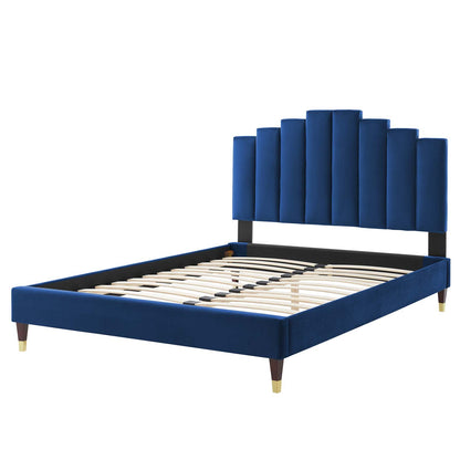 Elise Full Performance Velvet Platform Bed, Velvet, Blue Navy, 22806