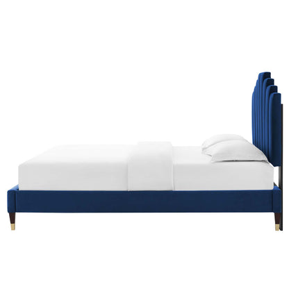Elise Full Performance Velvet Platform Bed, Velvet, Blue Navy, 22806