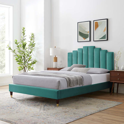 Elise Full Performance Velvet Platform Bed, Velvet, Teal Blue, 22808