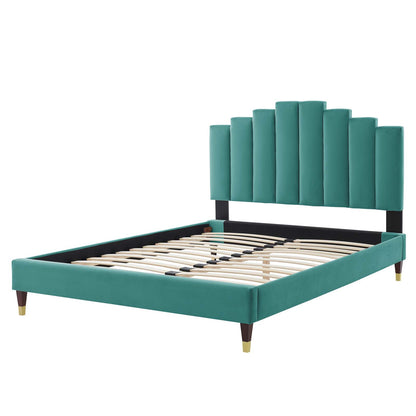 Elise Full Performance Velvet Platform Bed, Velvet, Teal Blue, 22808