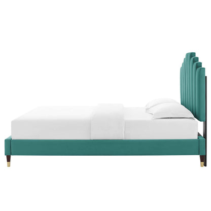 Elise Full Performance Velvet Platform Bed, Velvet, Teal Blue, 22808